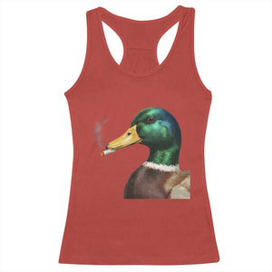 Smoking Mallard Meme Graphic Racerback Tank Top Chaotic Funny Wild Duck Attitude Viral Internet Humor TS02 Red Print Your Wear