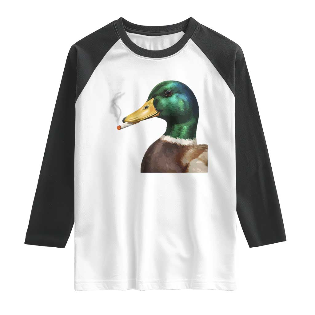 Smoking Mallard Meme Graphic Raglan Shirt Chaotic Funny Wild Duck Attitude Viral Internet Humor TS02 White Black Print Your Wear