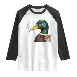 Smoking Mallard Meme Graphic Raglan Shirt Chaotic Funny Wild Duck Attitude Viral Internet Humor TS02 White Black Print Your Wear