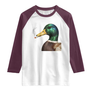 Smoking Mallard Meme Graphic Raglan Shirt Chaotic Funny Wild Duck Attitude Viral Internet Humor TS02 White Maroon Print Your Wear