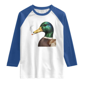Smoking Mallard Meme Graphic Raglan Shirt Chaotic Funny Wild Duck Attitude Viral Internet Humor TS02 White Royal Print Your Wear