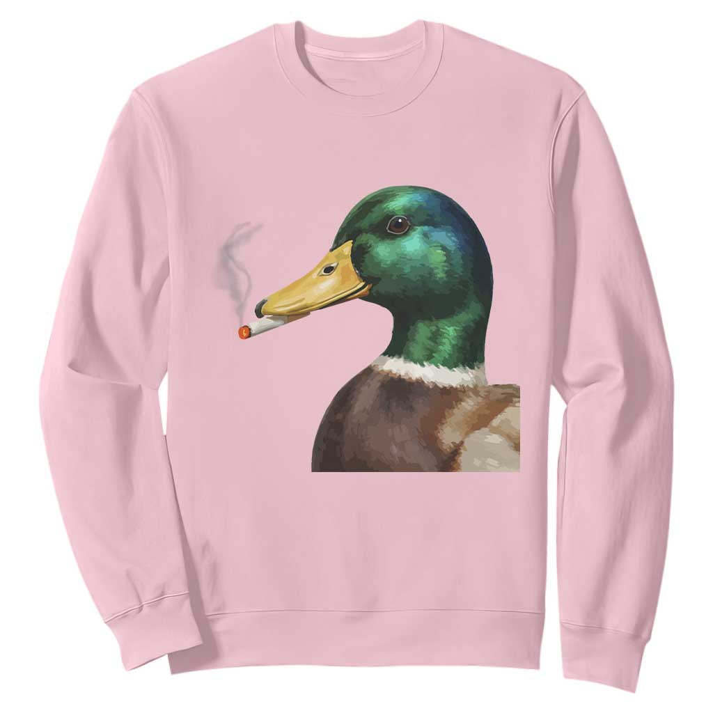 Smoking Mallard Meme Graphic Sweatshirt Chaotic Funny Wild Duck Attitude Viral Internet Humor TS02 Light Pink Print Your Wear