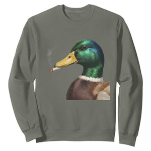 Smoking Mallard Meme Graphic Sweatshirt Chaotic Funny Wild Duck Attitude Viral Internet Humor TS02 Military Green Print Your Wear
