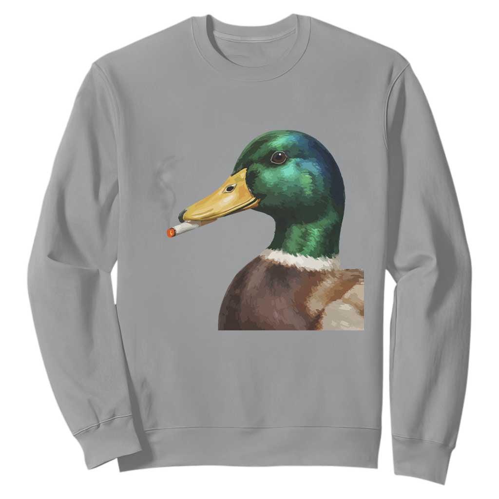 Smoking Mallard Meme Graphic Sweatshirt Chaotic Funny Wild Duck Attitude Viral Internet Humor TS02 Sport Gray Print Your Wear