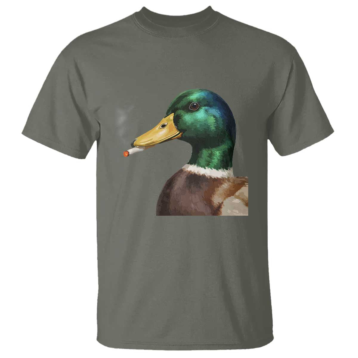 Smoking Mallard Meme Graphic T Shirt Chaotic Funny Wild Duck Attitude Viral Internet Humor TS02 Military Green Print Your Wear