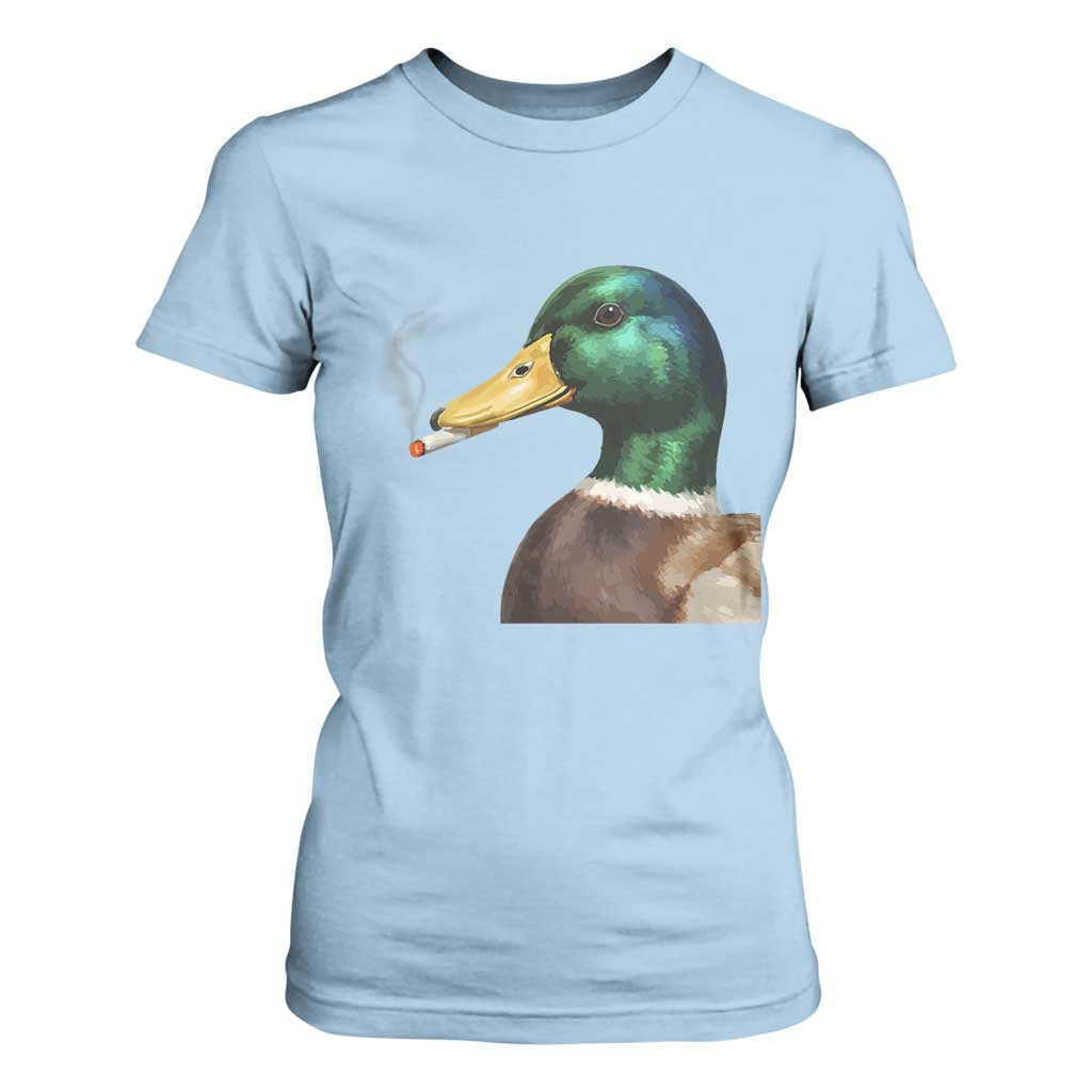 Smoking Mallard Meme Graphic T Shirt For Women Chaotic Funny Wild Duck Attitude Viral Internet Humor TS02 Light Blue Print Your Wear