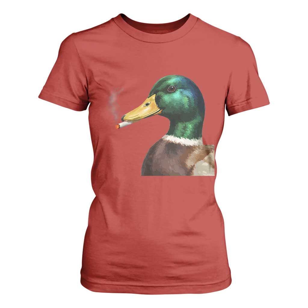 Smoking Mallard Meme Graphic T Shirt For Women Chaotic Funny Wild Duck Attitude Viral Internet Humor TS02 Red Print Your Wear