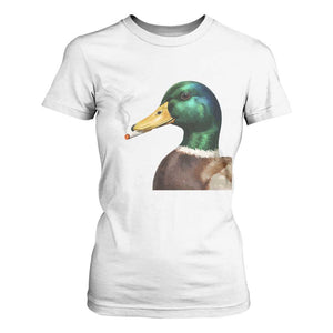 Smoking Mallard Meme Graphic T Shirt For Women Chaotic Funny Wild Duck Attitude Viral Internet Humor TS02 White Print Your Wear