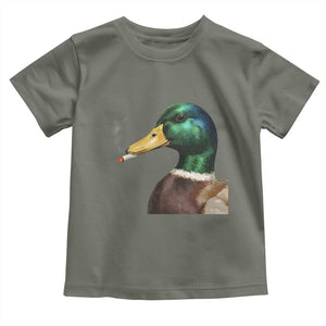 Smoking Mallard Meme Graphic Toddler T Shirt Chaotic Funny Wild Duck Attitude Viral Internet Humor TS02 Military Green Print Your Wear
