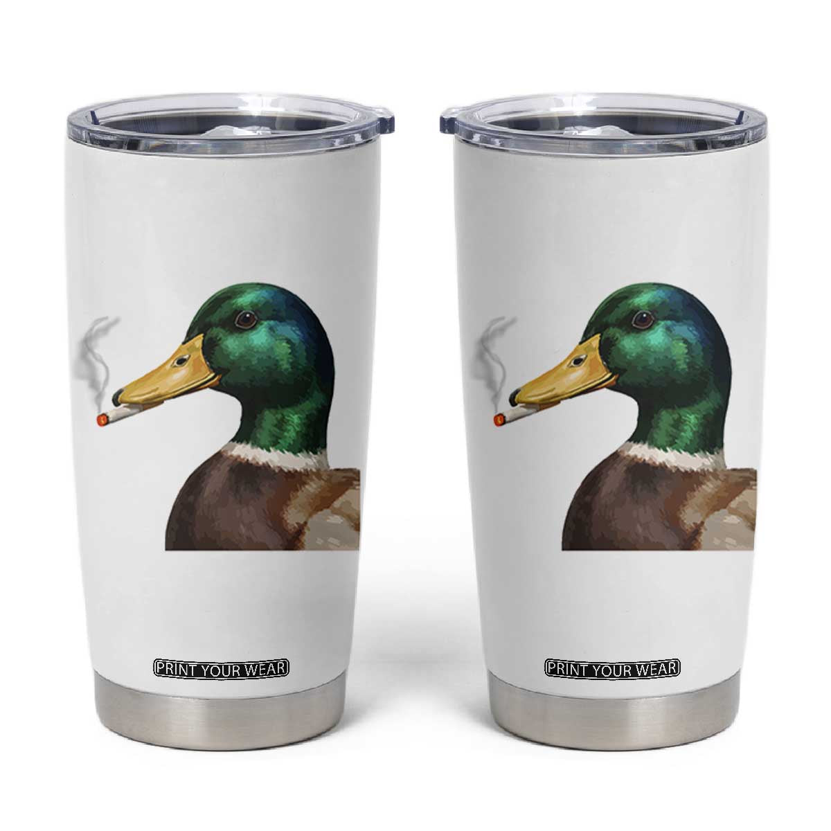Smoking Mallard Meme Graphic Tumbler Cup Chaotic Funny Wild Duck Attitude Viral Internet Humor TS02 White Print Your Wear