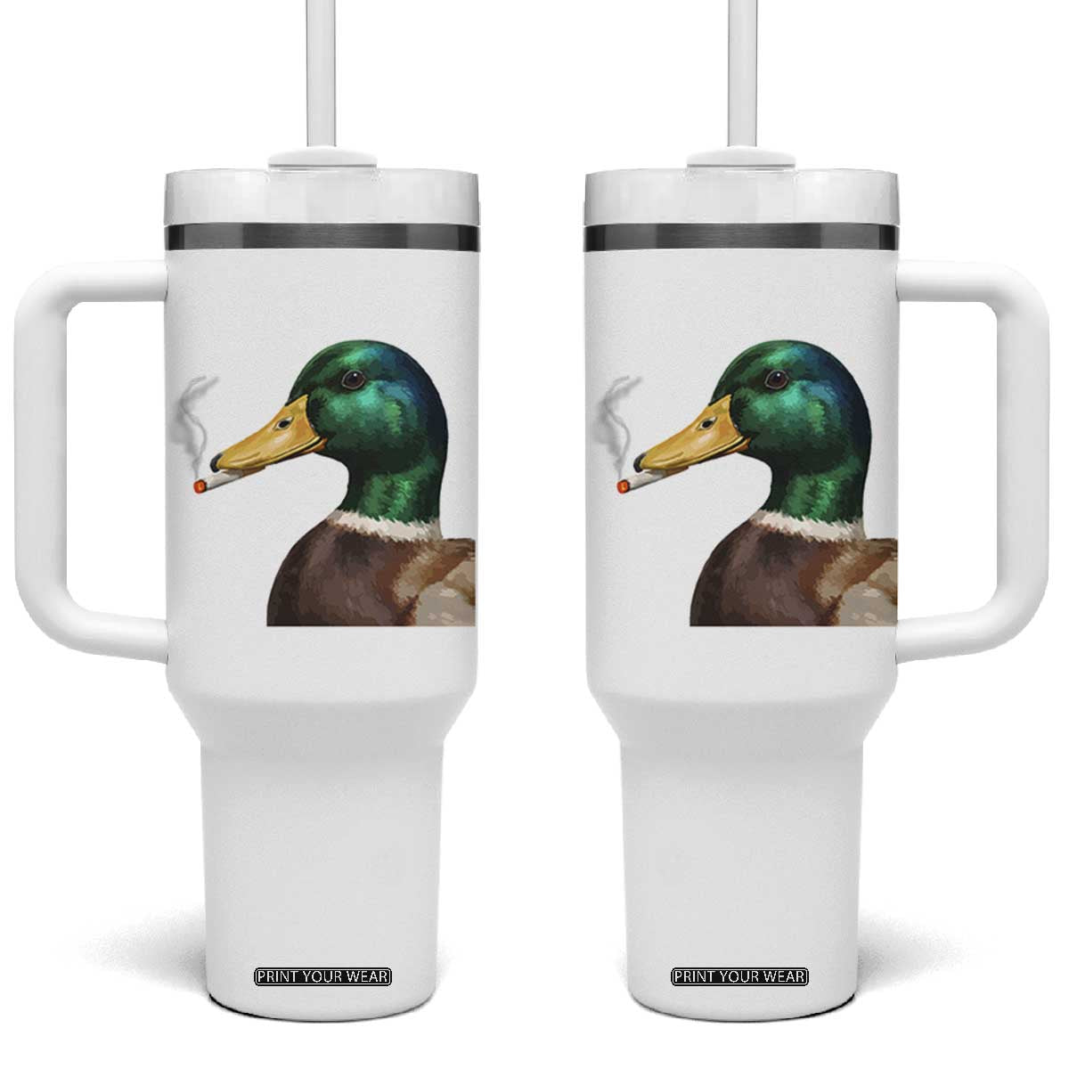 Smoking Mallard Meme Graphic Tumbler With Handle Chaotic Funny Wild Duck Attitude Viral Internet Humor TS02 One Size: 40 oz White Print Your Wear