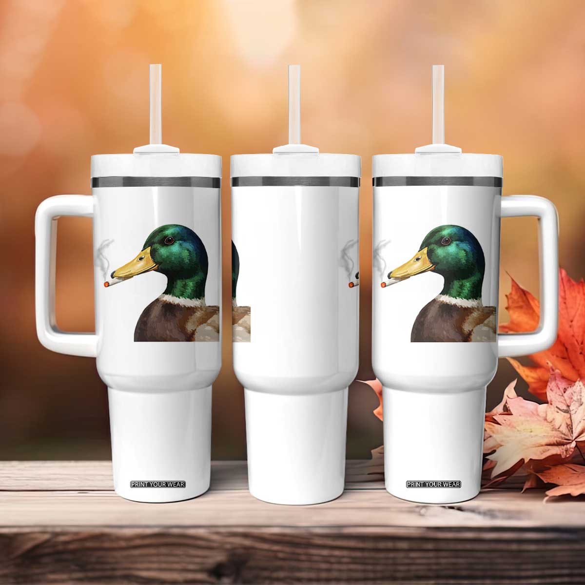 Smoking Mallard Meme Graphic Tumbler With Handle Chaotic Funny Wild Duck Attitude Viral Internet Humor TS02 Print Your Wear