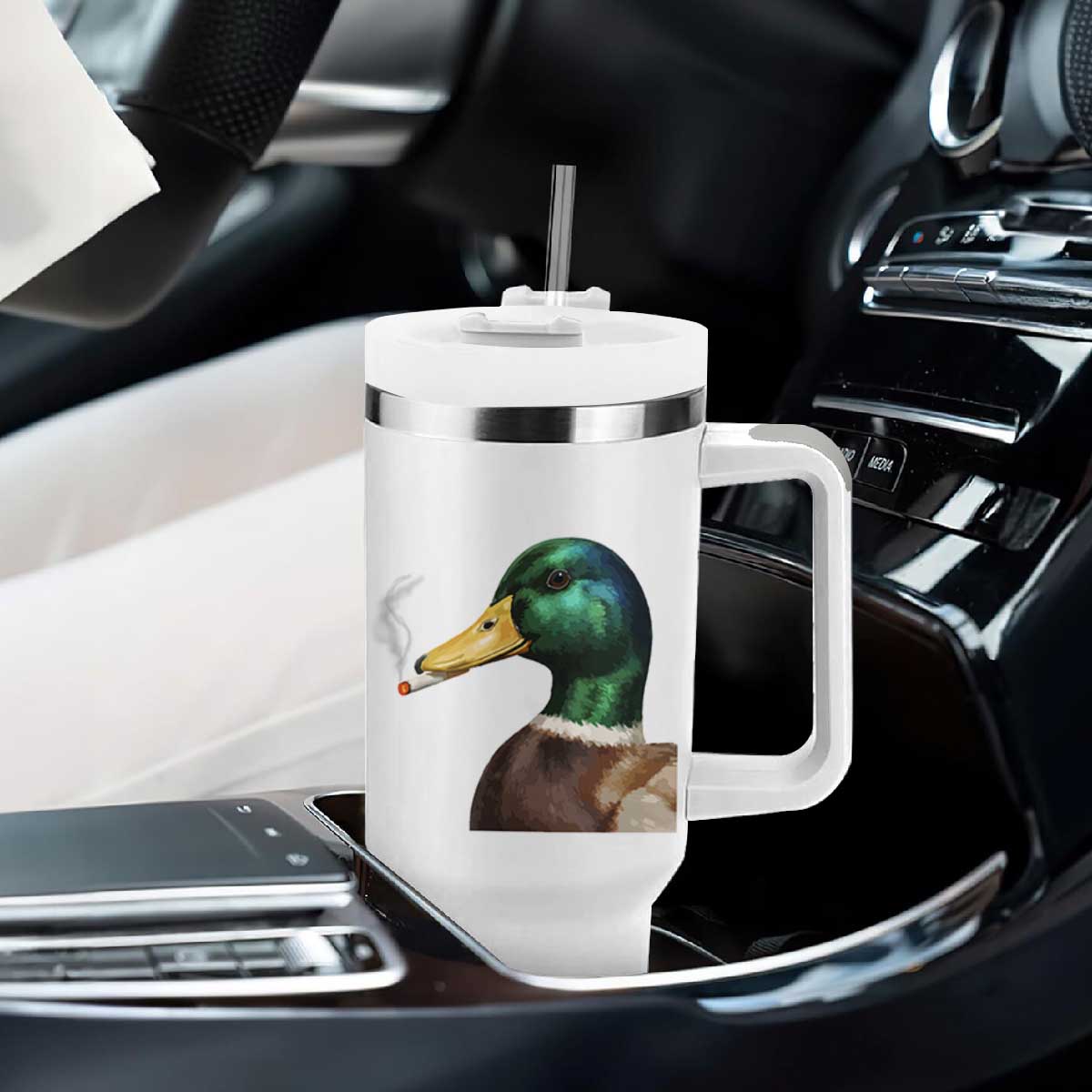 Smoking Mallard Meme Graphic Tumbler With Handle Chaotic Funny Wild Duck Attitude Viral Internet Humor TS02 Print Your Wear