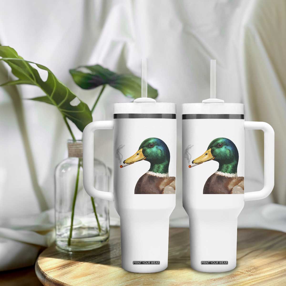 Smoking Mallard Meme Graphic Tumbler With Handle Chaotic Funny Wild Duck Attitude Viral Internet Humor TS02 Print Your Wear