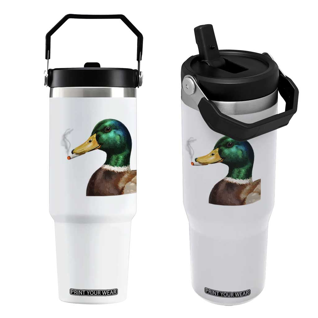 Smoking Mallard Meme Graphic Flip Straw Tumbler Chaotic Funny Wild Duck Attitude Viral Internet Humor TS02 One Size: 30 oz White Print Your Wear