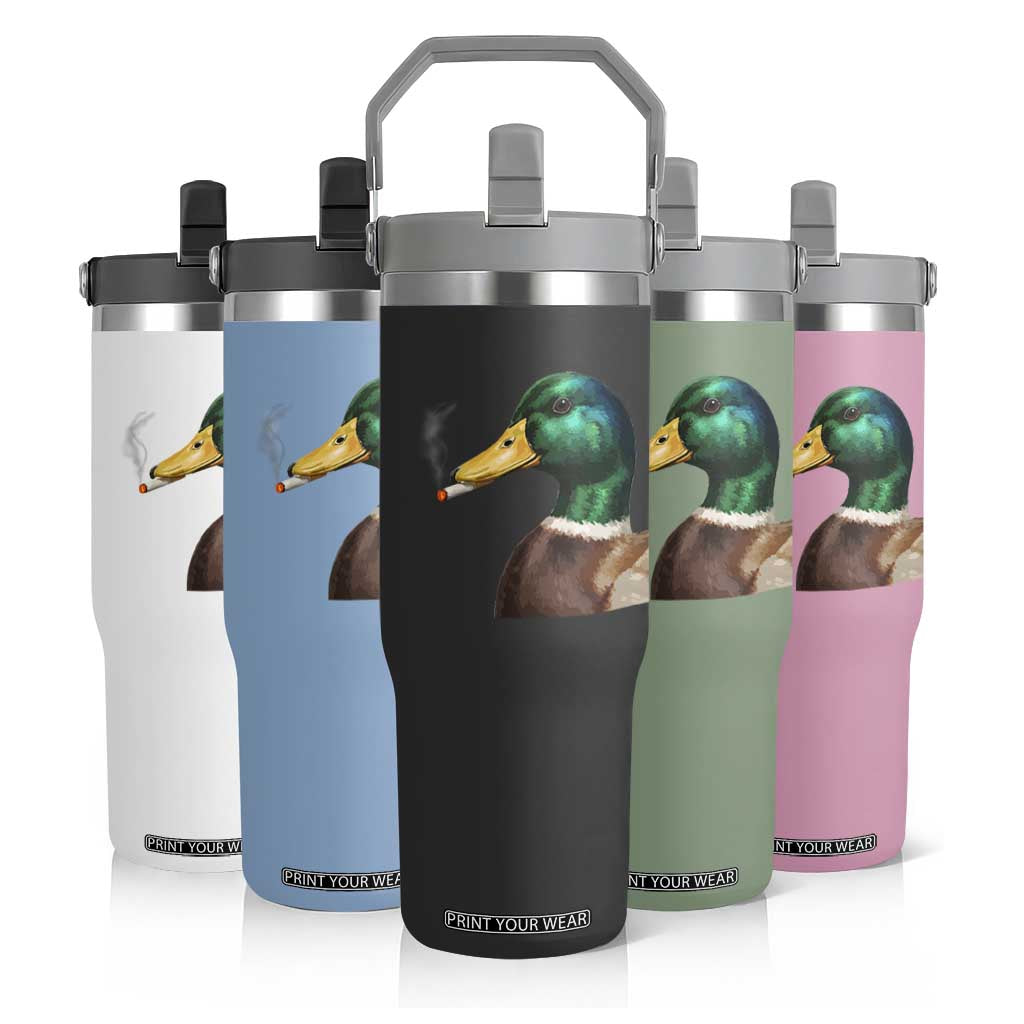 Smoking Mallard Meme Graphic Flip Straw Tumbler Chaotic Funny Wild Duck Attitude Viral Internet Humor TS02 Print Your Wear