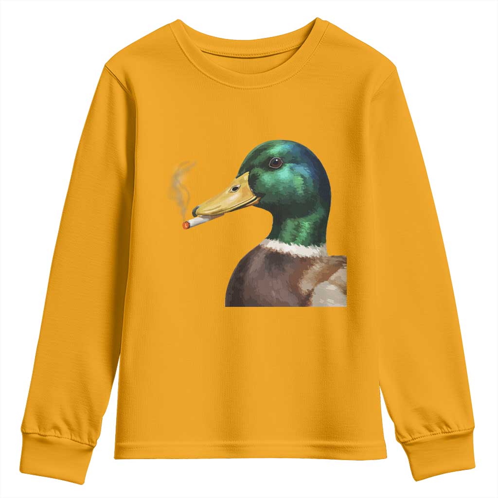 Smoking Mallard Meme Graphic Youth Sweatshirt Chaotic Funny Wild Duck Attitude Viral Internet Humor TS02 Gold Print Your Wear