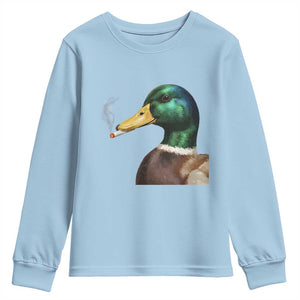 Smoking Mallard Meme Graphic Youth Sweatshirt Chaotic Funny Wild Duck Attitude Viral Internet Humor TS02 Light Blue Print Your Wear