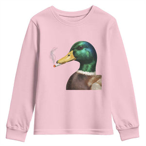 Smoking Mallard Meme Graphic Youth Sweatshirt Chaotic Funny Wild Duck Attitude Viral Internet Humor TS02 Light Pink Print Your Wear