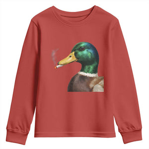 Smoking Mallard Meme Graphic Youth Sweatshirt Chaotic Funny Wild Duck Attitude Viral Internet Humor TS02 Red Print Your Wear