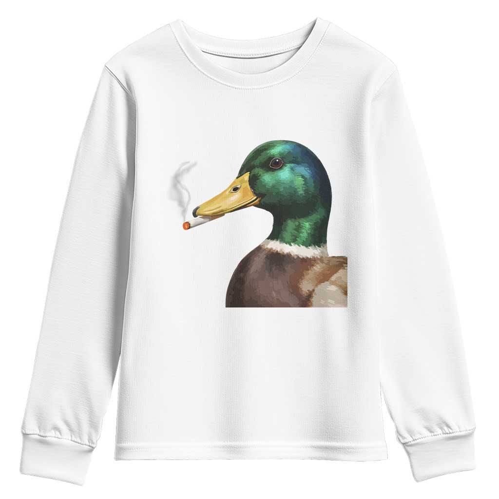 Smoking Mallard Meme Graphic Youth Sweatshirt Chaotic Funny Wild Duck Attitude Viral Internet Humor TS02 White Print Your Wear