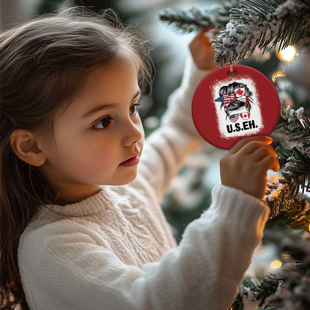 Funny American Canadan Bleached Christmas Ornament US EH America Canada Flag Messy Bun TS02 Print Your Wear