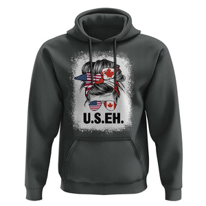 Funny American Canadan Bleached Hoodie US EH America Canada Flag Messy Bun TS02 Dark Heather Print Your Wear