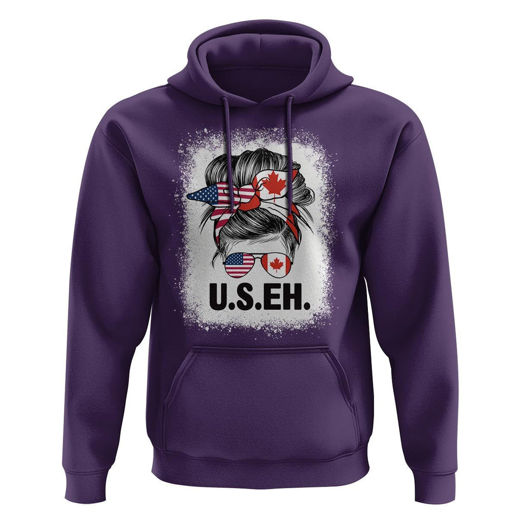 Funny American Canadan Bleached Hoodie US EH America Canada Flag Messy Bun TS02 Purple Print Your Wear