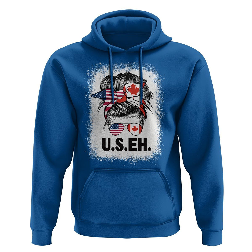 Funny American Canadan Bleached Hoodie US EH America Canada Flag Messy Bun TS02 Royal Blue Print Your Wear