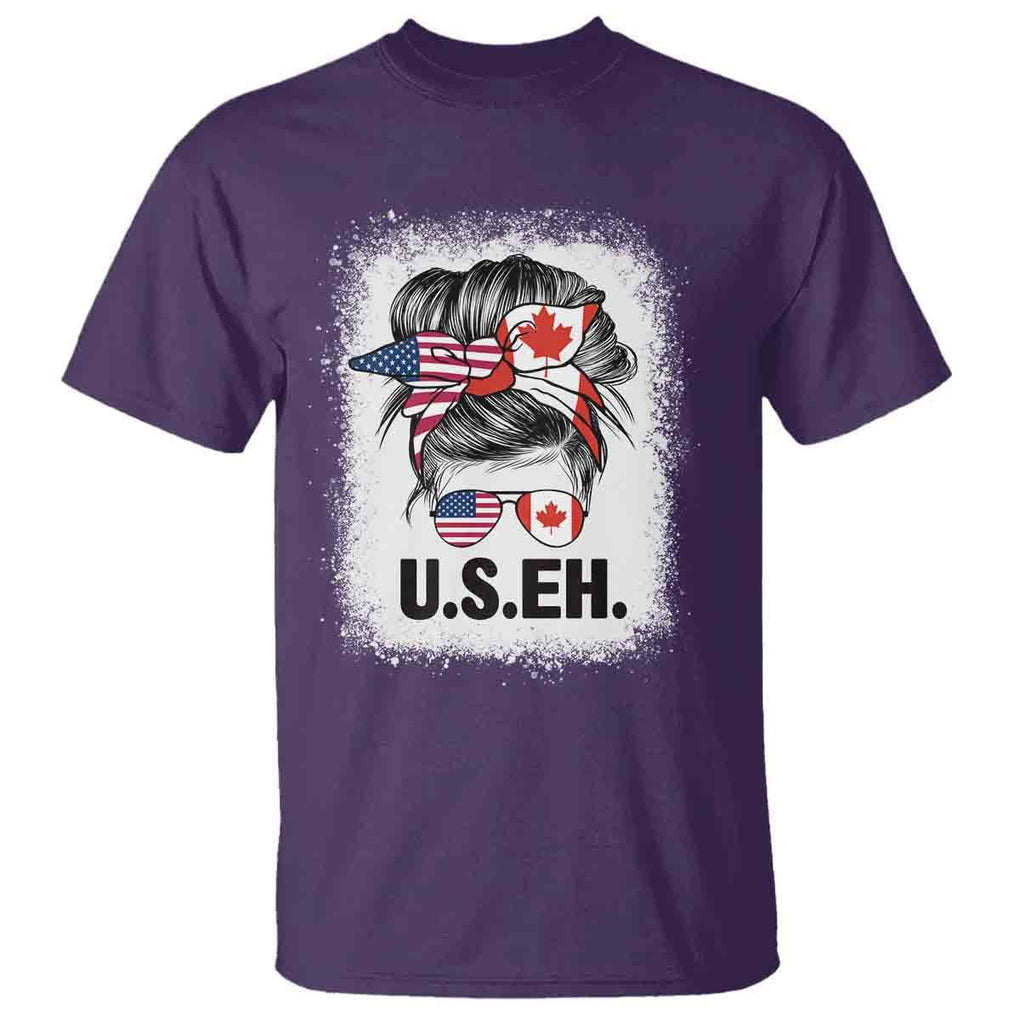 Funny American Canadan Bleached T Shirt US EH America Canada Flag Messy Bun TS02 Purple Print Your Wear