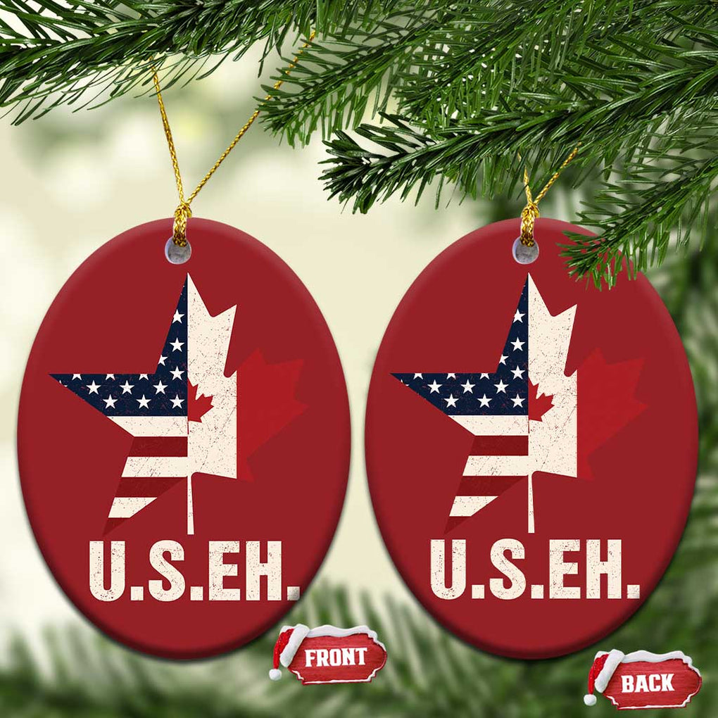 Funny American Canadan Christmas Ornament US EH Canada Maple Leaf America Star Flag TS02 Oval Red Print Your Wear