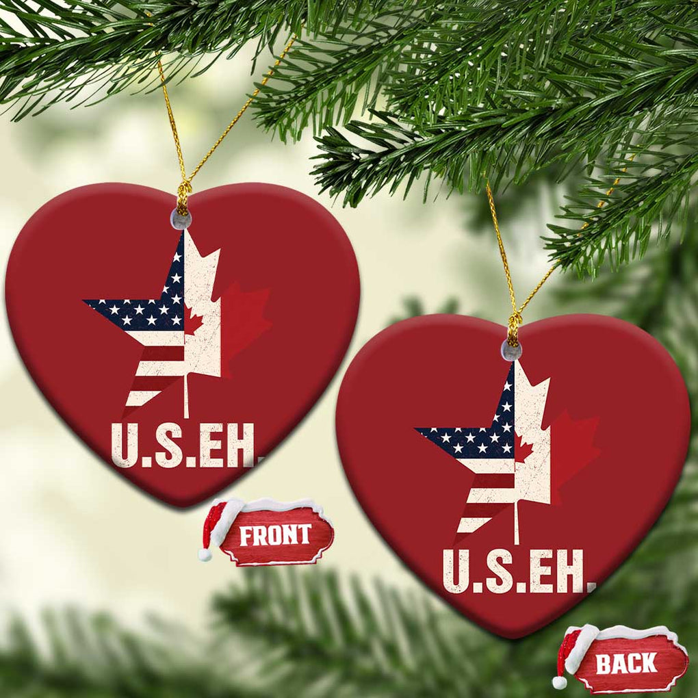Funny American Canadan Christmas Ornament US EH Canada Maple Leaf America Star Flag TS02 Heart Red Print Your Wear