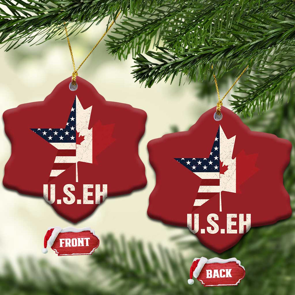 Funny American Canadan Christmas Ornament US EH Canada Maple Leaf America Star Flag TS02 Snow Flake Red Print Your Wear