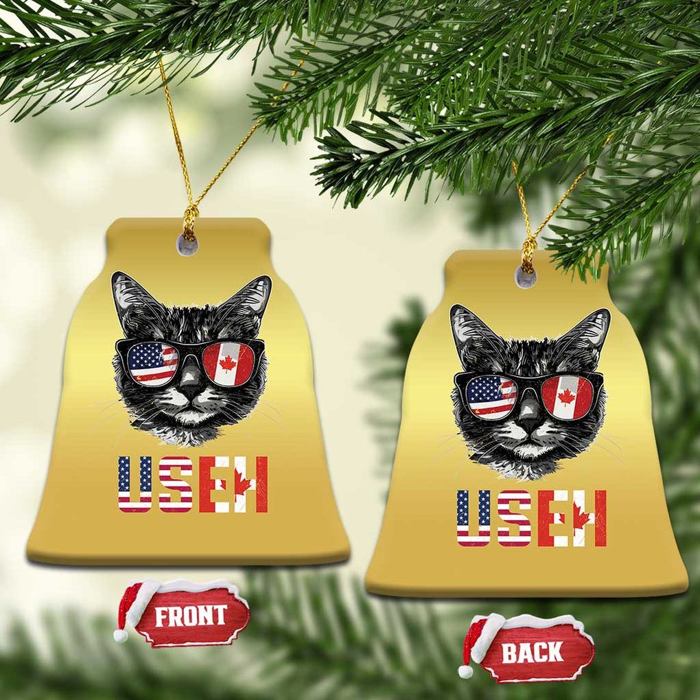 Cool American Canadan Cat Christmas Ornament US EH American Canada Flag Funny TS02 Bell Flake Gold Print Your Wear