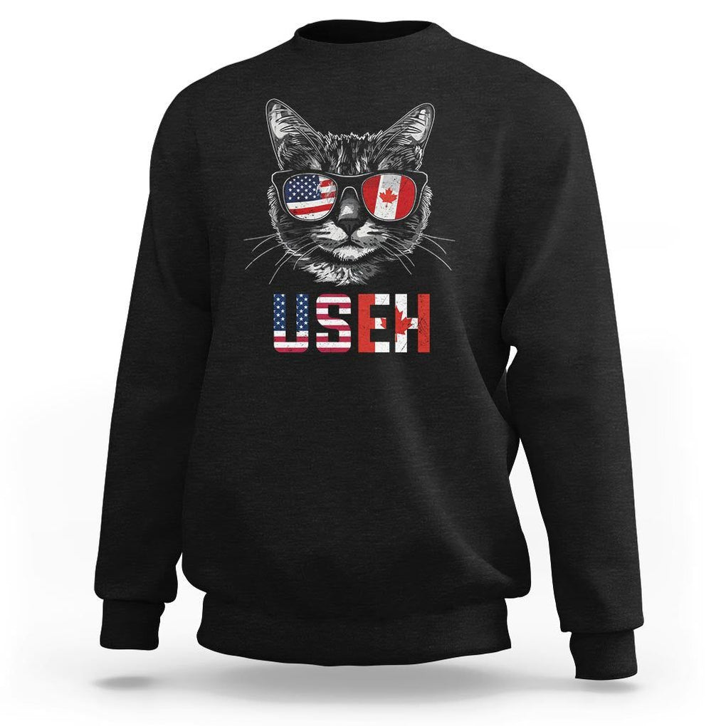 Cool American Canadan Cat Sweatshirt US EH American Canada Flag Funny TS02 Black Print Your Wear