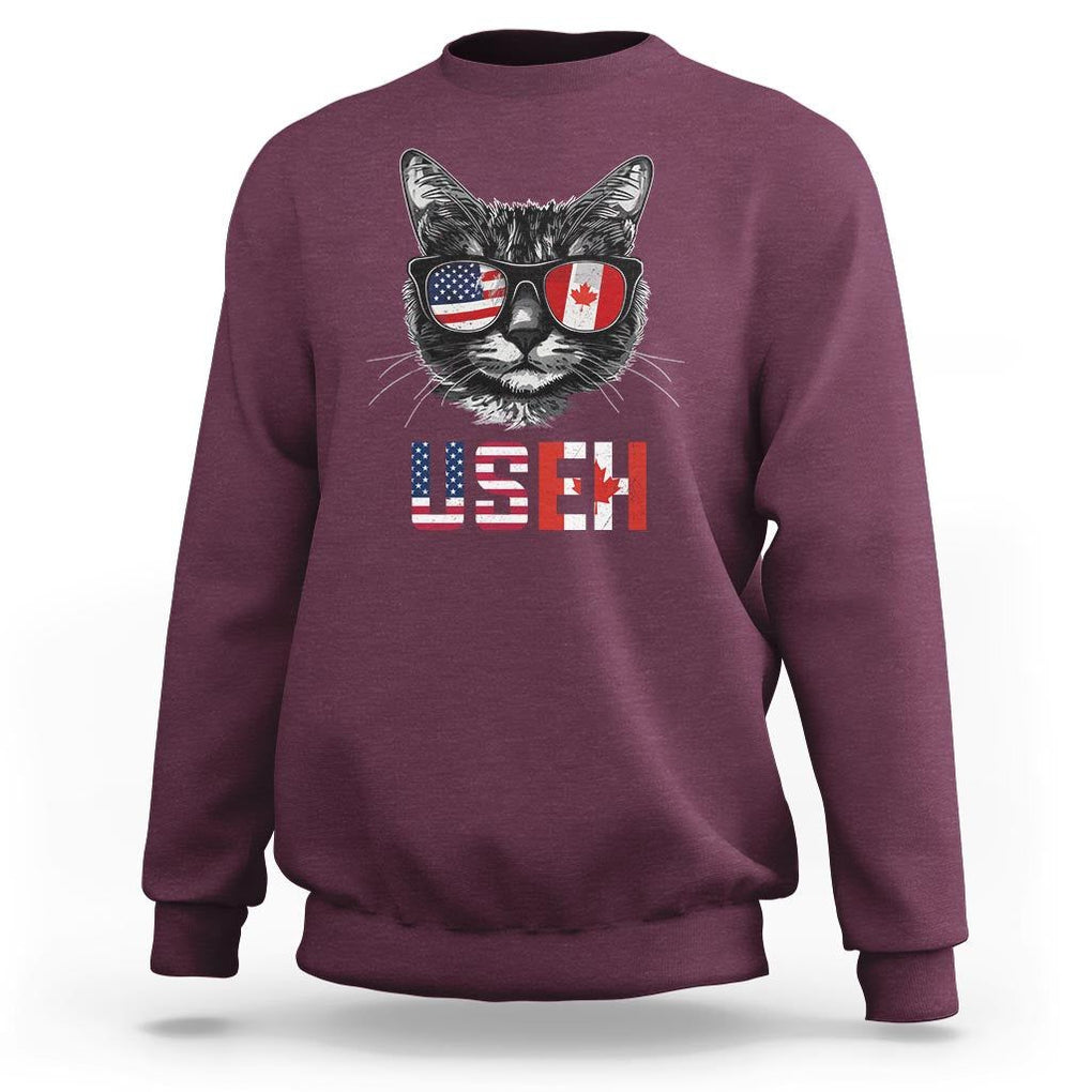 Cool American Canadan Cat Sweatshirt US EH American Canada Flag Funny TS02 Maroon Print Your Wear