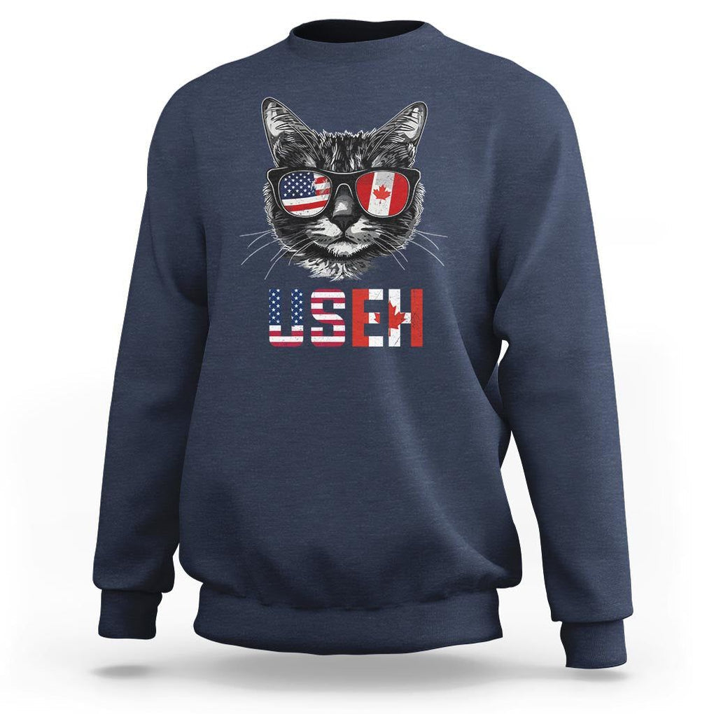 Cool American Canadan Cat Sweatshirt US EH American Canada Flag Funny TS02 Navy Print Your Wear