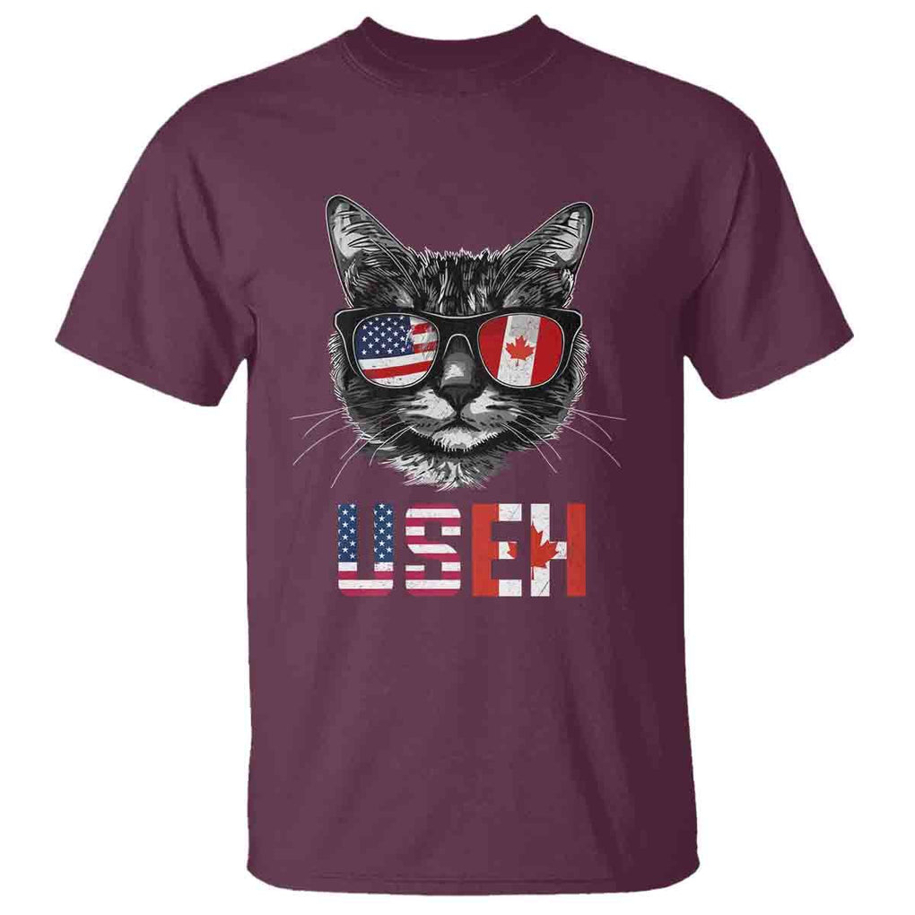 Cool American Canadan Cat T Shirt US EH American Canada Flag Funny TS02 Maroon Print Your Wear