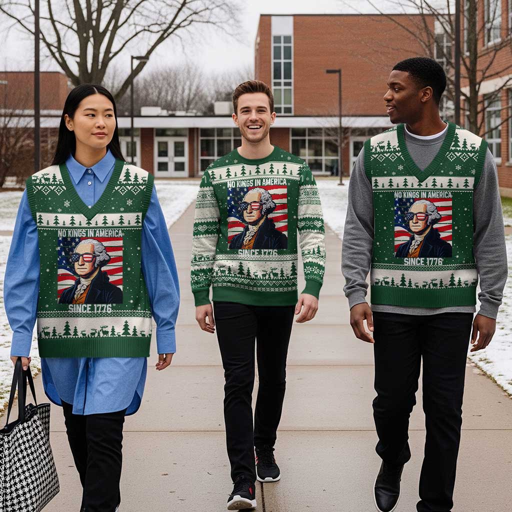 Funny Patriotic Founding Father V-Neck Knit Sweater Vest No Kings in America Since 1776 4th of July TS02 Forest Green Beige Print Your Wear