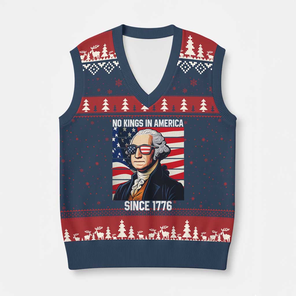 Funny Patriotic Founding Father V-Neck Knit Sweater Vest No Kings in America Since 1776 4th of July TS02 Navy Red Print Your Wear