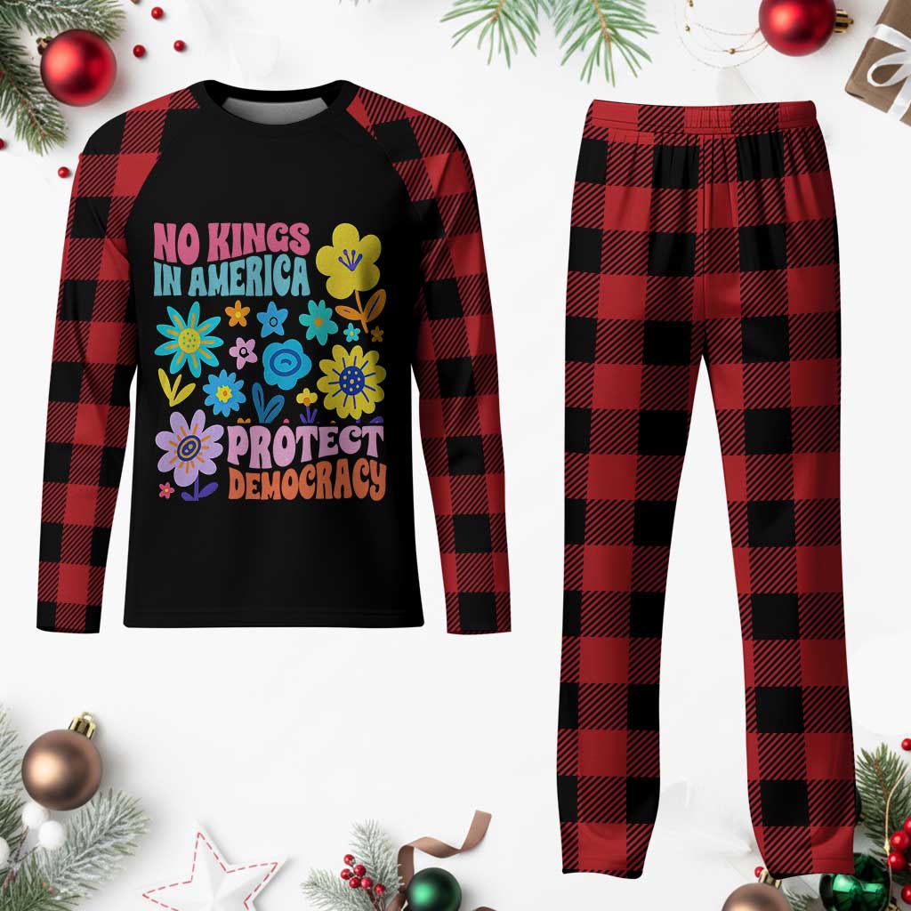 No Kings in America Protect Democracy Plaid Pajama Set Colorful Flowers Patriotic Feminists TS02 Buffalo Plaid Print Your Wear