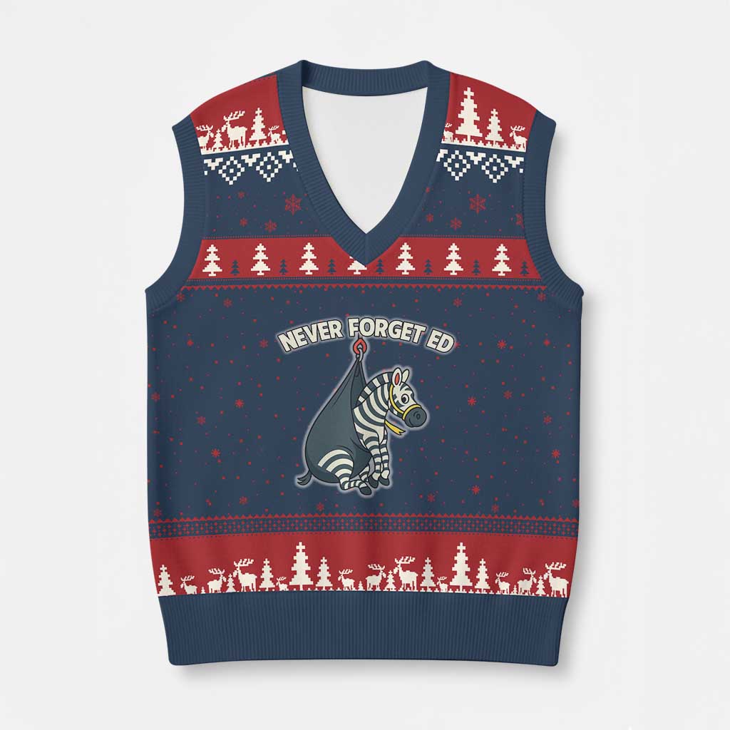 Never Forget Ed The Zebra Meme V-Neck Knit Sweater Vest Funny Viral Animal Escape Internet Humor Fans TS02 Navy Red Print Your Wear
