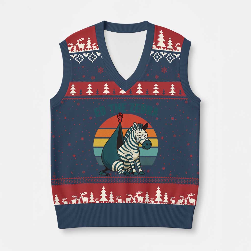 Retro Ed the Zebra Meme V-Neck Knit Sweater Vest Funny Viral Escape Animal Helicopter Rescue TS02 Navy Red Print Your Wear