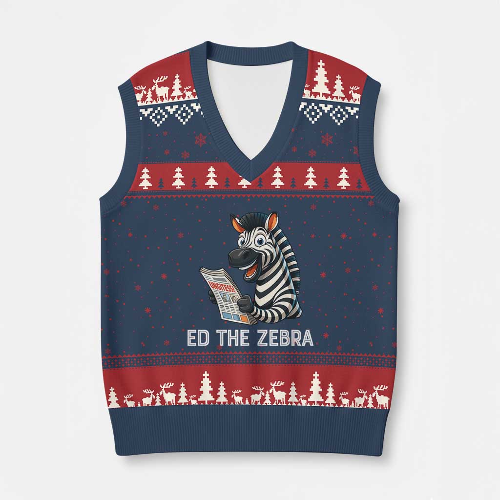 Ed the Zebra Meme V-Neck Knit Sweater Vest Funny Viral Animal Escape Internet Humor Fans TS02 Navy Red Print Your Wear