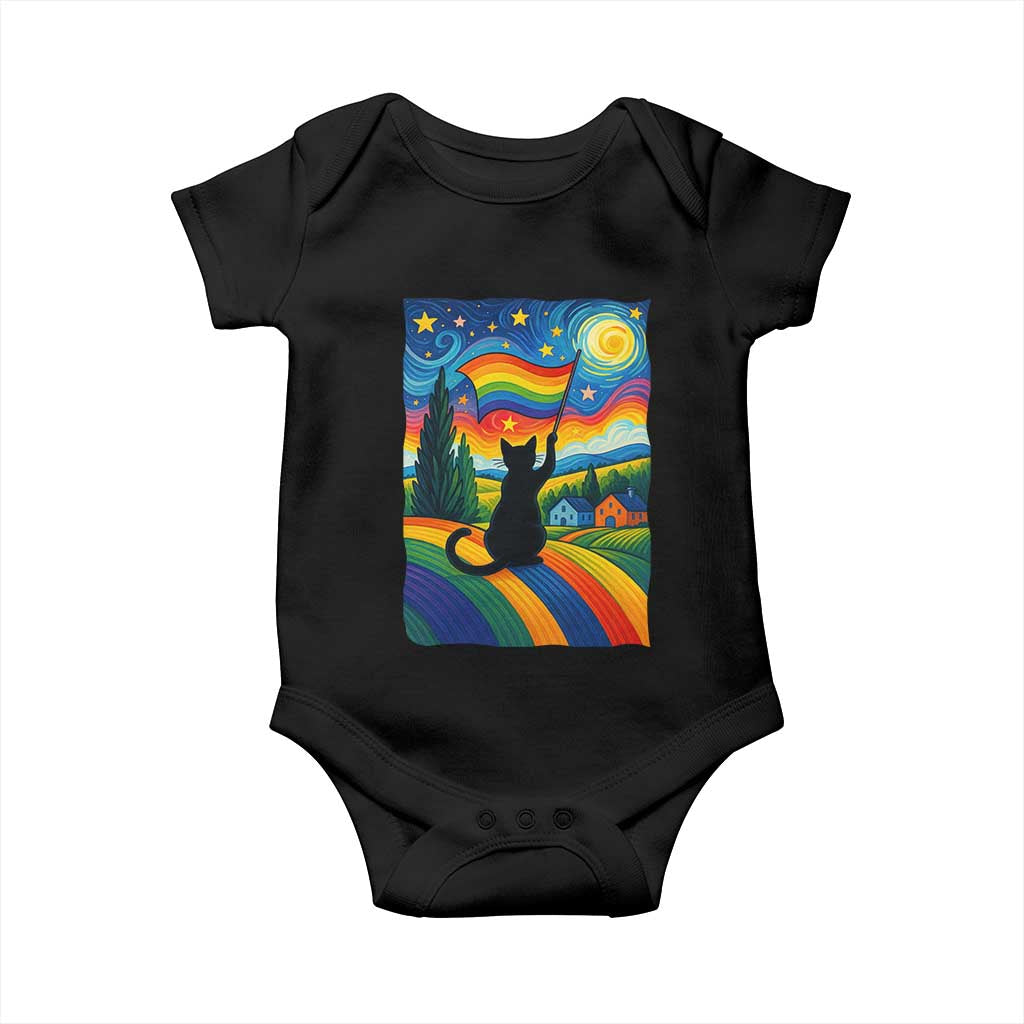 Whimsical Black Cat Pride Flag Baby Onesie Colorful LGBTQ Rainbow TS02 Black Print Your Wear