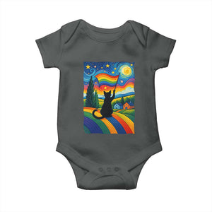 Whimsical Black Cat Pride Flag Baby Onesie Colorful LGBTQ Rainbow TS02 Dark Heather Print Your Wear