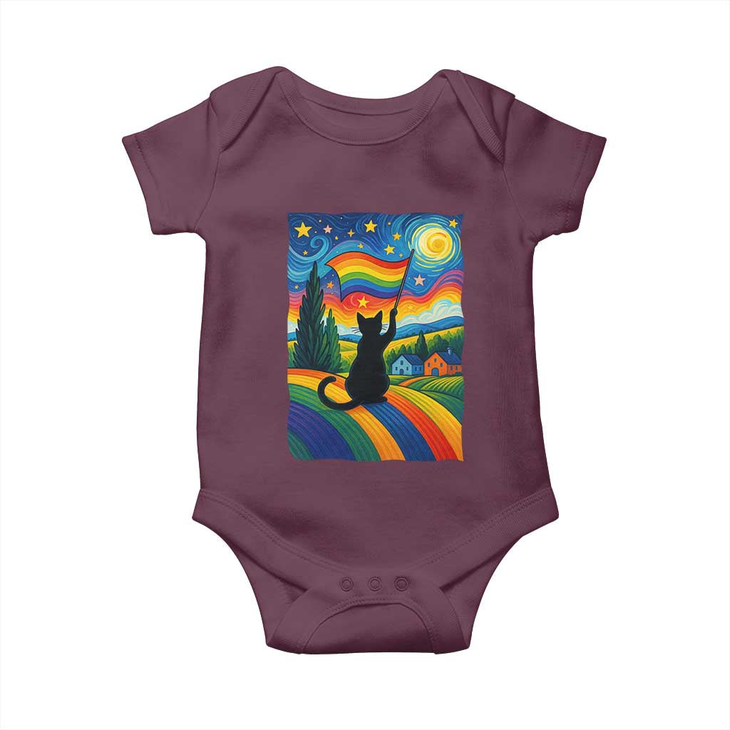 Whimsical Black Cat Pride Flag Baby Onesie Colorful LGBTQ Rainbow TS02 Maroon Print Your Wear