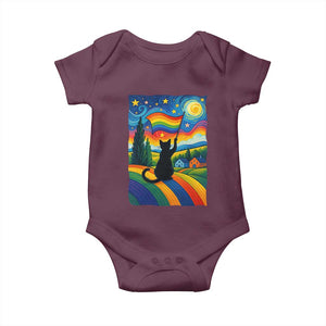 Whimsical Black Cat Pride Flag Baby Onesie Colorful LGBTQ Rainbow TS02 Maroon Print Your Wear