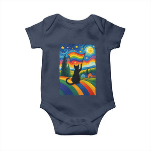 Whimsical Black Cat Pride Flag Baby Onesie Colorful LGBTQ Rainbow TS02 Navy Print Your Wear