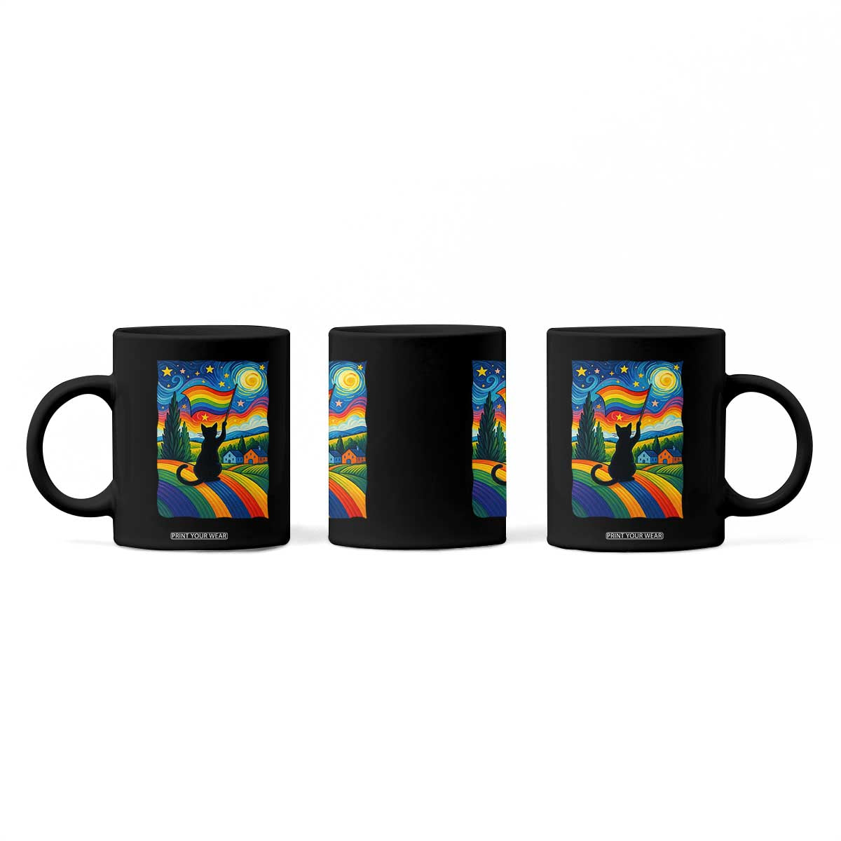 Whimsical Black Cat Pride Flag Coffee Mug Colorful LGBTQ Rainbow TS02 Print Your Wear